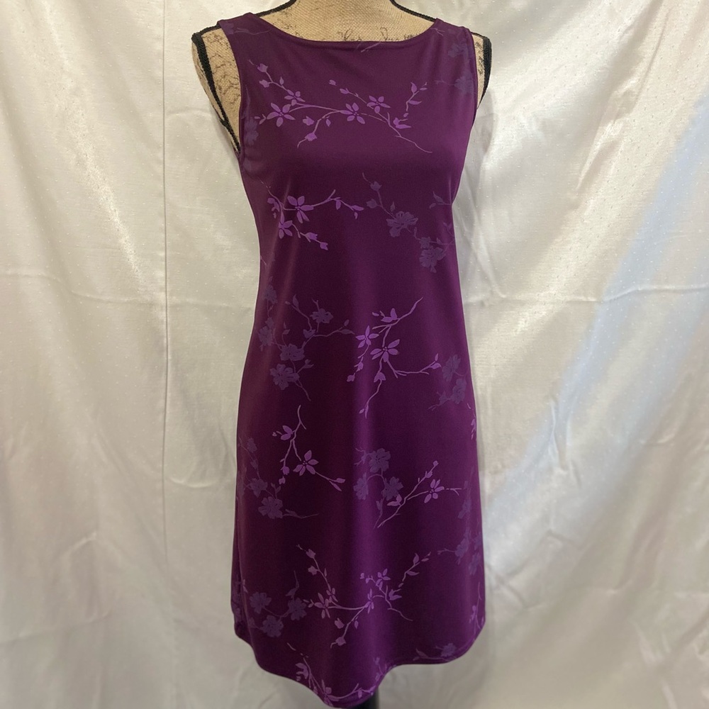 Tea length plum floral dress